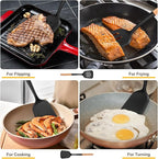 Pack of 2 Silicone Spatula Set with Elegant Wooden Handle, Heat Resistant Solid & Slotted Turner for Non Stick Pans, Great Kitchen Spatulas, Cooking Utensils for Sautéing, Frying, Flipping -Black