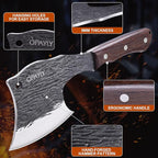Heavy-Duty Bone Chopper Knife Hand Forged Meat Cutting with Cover Meat Bone Cleaver Knife High Carbon meat knife for Kitchen Outdoor Camping BBQ men gifts