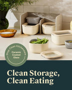 Caraway Mini Food Storage 9pc Set - Glass Storage Containers for Food - Non-Toxic Ceramic-Coated Glass - Air Release Technology - Compact & Stackable Design - Sage