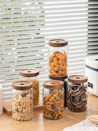 Kanwone Glass Storage Containers Set of 6, 28 Ounce Airtight Food Storage Containers with Bamboo lids, Clear Glass Jars for Pantry, kitchen, Flour, Sugar, Tea, Coffee, Snack, Cookies, Spice and Herbs