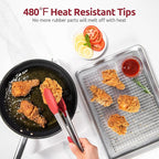 Heat Resistant Silicone Kitchen Tong: U-Taste 12 inch Large 480ºF Hot Proof Cooking Tong with Sturdy Non Stick Rubber Tips & Silicon Coated Steel Handle & Smooth Locking for Serving Grill Salad (Red)