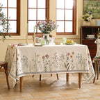 ISAENNE Designer Off White Linen Long Rectangle Tablecloth,Floral Elegant Table Cloth,Stain Resistant Vintage Decor Tablecloths for Dining Thanksgiving Kitchen Christmas,63"*102"-Serenity G