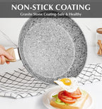 KOCH SYSTEME CS Nonstick Frying Pan with Lid, 12 Inch Grey Granite Frying Pan with Non-toxic Nonstick Coating, Aluminum Skillet with Heat-resistant Bakelite Handle, Induction Compatible, Oven Safe