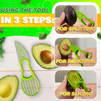 Avocado Slicer Tool 3 in 1 – Food-Grade Plastic Cutter, Peeler & Pit Remover for Easy Slicing, Scooping & Quick Food Prep – Easy to Use Kitchen Stocking Stuffers, Durable with Ergonomic Design