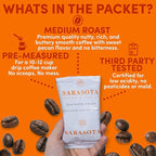 Sarasota Coffee Ground Packets | Gourmet Flavored Medium Roast Grounds Packs | Southern Texas Butter Pecan | Low Acid Mold Free Bulk Individual Pouches for 12 Cup Coffee Maker | 2 oz Bags, 12 Count