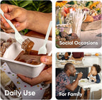 Compostable Forks and Spoons Bulk 300 Count Disposable Compostable Cutlery 100% No Plastic Silverware Heavy Duty Forks Spoons Biodegradable Utensils