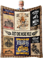 Motorcycle Throw Blanket Gift for Men – Vintage Biker Decor for Man Cave, Garage, Bedroom & Living Room, Chopper Style Sofa Bed Accent, Motorcycle Lovers & Riders, 50'' x 60''