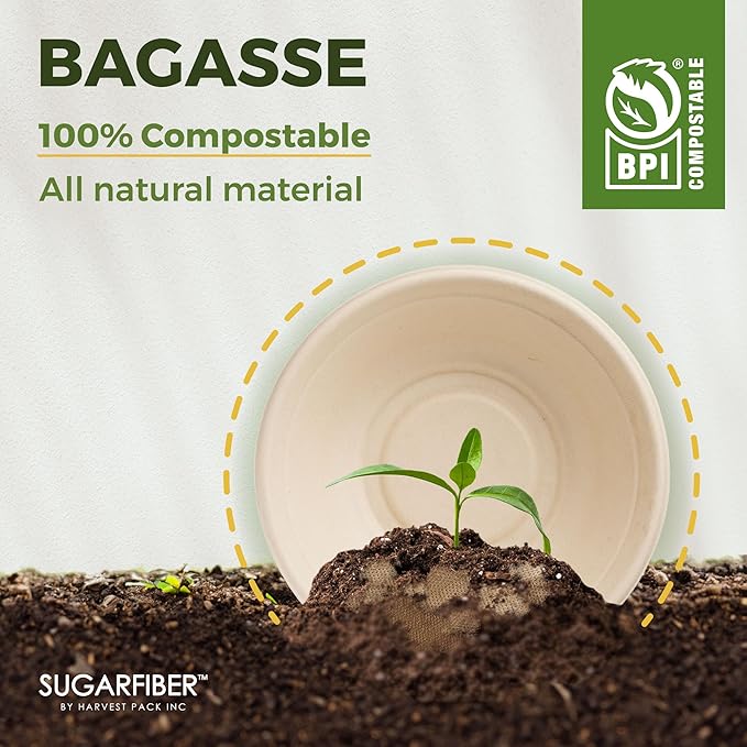 [500 Count]Harvest Pack 16oz PFAS FREE Round Paper Bowls Bulk, Compostable Heavy-Duty Eco-Friendly Disposable Bagasse Acai Bowls, Sugarcane Natural plant fibers for Meal Prep Takeout Dinnerware