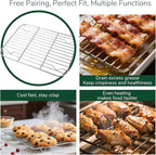 18/0 Stainless Steel Baking Sheet with Cooling Rack, Oven-Safe Non-Toxic Cookie Sheets for Baking, Set of 6, Coating Free & Rust Resistant for Healthy Family Baking, Easy to Clean, Heavy-Duty