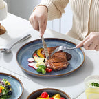 vancasso PLAYA Plates and Bowls Sets, 24 Pieces Grey-Blue Dinnerware Sets for Kitchen, Reactive Glaze Dishes Set for 8, Dishwasher and Microwave Safe