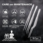 8-CREW KITCHEN Culinary Stainless Steel Tweezers, 6-inch Set of 3 Chef Precision Tongs for Plating, Decorating, Food Design, Bar and Multi-Purpose