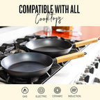 Alva Forest 9.5" Carbon Steel Frying Pan – Naturally Nonstick, Pre-Seasoned, with Acacia Wood Handle, Made Without PTFE, PFOA, PFAS – Sustainable Belgian Design, Induction & All-Stovetop Safe