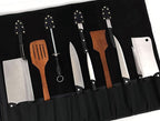 Leather Knife Roll Storage Bag, Elastic and Expandable 10 Pockets, Adjustable/Detachable Shoulder Strap, Travel-Friendly Chef Knife Case (Cerulean Black, Leather)