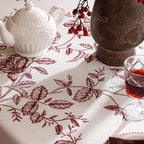 ISAENNE Designer Vintage Linen Square Tablecloth,Red Floral Pattern Linen Stain Resistant Table Cloth,Decor Tablecloths for Dining Thanksgiving Kitchen Christmas Party,67"*67"-Harmony