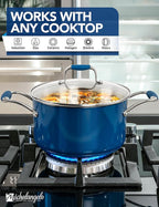 MICHELANGELO Stainless Steel Stock Pots - Induction Soup Pot with Lid, 6 Qt Non-Toxic Cooking Pot, Oven & Dishwasher Safe, Blue Exterior