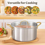 BEZIA 6 Quart Fully-Clad 3-Ply Stainless Steel Stockpot, Soup Pot with Lid, Even Heat Distribution, Cooking Pot with Sturdy Handles, Compatible with All Cooktops, Perfect for Soups & Stews, Silver