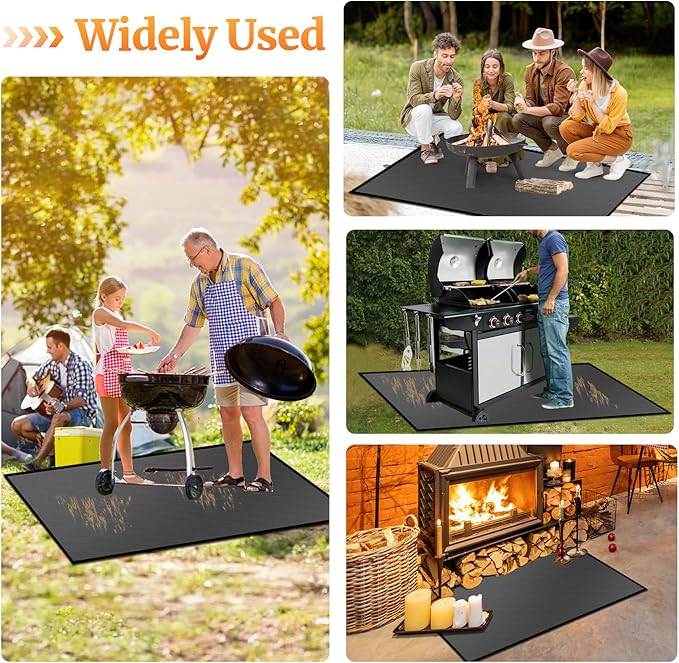 76 ×48 inches Under Grill Mat for Outdoor Grill/ Fireproof Grill Pad for Fire Pit, Double-Sided Indoor Fireplace Mat Fire Pit Mat, Oil-Proof Waterproof BBQ Mat Pads Protector for Deck Patio Gas Grills