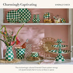 MACKENZIE-CHILDS Enamel Pedestal Platter, Round Cake Stand, Large, Green-and-White Emerald Check