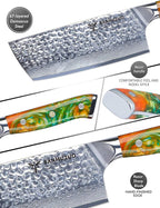 7" Nakiri Knife - Vegetable Cleaver Kitchen Knives - Japanese Usuba Knife - Hammered Damascus Steel & Resin Handle - YAO Series