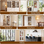 70.8" Tall Farmhouse Kitchen Pantry Cabinet with Glass Doors, Modular Wooden Storage Cabinet with 6-Tier Adjustable Shelves, Hutch for Kitchen or Living Room, White, Set of 2