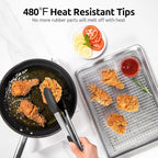 Heat Resistant Silicone Kitchen Tong: U-Taste 12 inch Large 480ºF Hot Proof Cooking Tong with Sturdy Non Stick Rubber Tips & Silicon Coated Steel Handle & Smooth Locking for Serving Grill Salad(Black)
