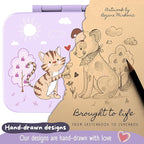 BEARFOOT Kids Lunch Box with Compartments – Compact & Lightweight | Leak-Proof, BPA-Free, Dishwasher & Microwave Safe | Hand-Drawn Design for Preschool, School, Travel (Dog & Cat Purple, 2.75 Cups)