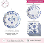 Kate Aspen Blue Willow Paper Plate and Napkin Set - Elegant Disposable Plates for Weddings, Something Blue Before I Do Bridal Shower Decorations, Baby Shower Plates, Tea Party Supplies - 62 Piece
