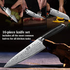 HOSHANHO 16-Piece Knife Set with Block, Ultra Sharp High Carbon Powder Steel Knife Block Set, Chef Knife Set Professional Kitchen Knives Set with Sharpener and Pakkawood Handle