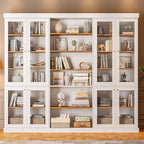 70.8" Tall Farmhouse Kitchen Pantry Cabinet with Glass Doors, Modular Wooden Storage Cabinet with 6-Tier Adjustable Shelves, Hutch for Kitchen or Living Room, White, Set of 3