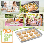 CEKEE Stainless Steel Cookie Sheets for Baking, 2PCS Stainless Steel Baking Sheet, Size 12 x 10 x 0.98 Inch，Heavy Duty & Easy Clean Baking Pans Tray Set
