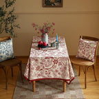 ISAENNE Designer French Linen Small Rectangular Tablecloth,Red Floral Washable Indoor Table Cloth,Durable Home Decor Tablecloths for Dining Thanksgiving Kitchen Party Christmas,55"*71"-Ruyi A