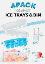 DOQAUS Ice Cube Tray with Lid and Bin, 4 Pack Easy Pop Out Silicone Ices Cubes Trays for Freezer with Cover, Stackable Compact Ice Bucket Kits, for Soup, Food, Cocktail, Coffee