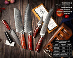YARENH 8-Piece Kitchen Knife Set with Block,Damascus Chef Knife, 67-Layer High Carbon Stainless Steel,Sharp Rust-Resistant Blades,Sandalwood Handle