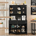 67.7 Inch Farmhouse Pantry Storage Cabinet with Sliding Barn Doors, 2 Drawer Farmhouse Coffee Cabinet with Adjustable Shelf, Side Board with Buffet Cupboard for Livingroom Kitchen, Black