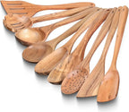 INTAJ Premium Teak Wooden Spoons for Cooking – 9-Piece Kitchen Utensils Set, Durable & Nonstick Safe, Eco-Friendly,Ergonomic Stir, Mix, Scrape & Serve – Ideal for Nonstick,Cast Iron & Ceramic Cookware