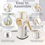 Chef Power Premium Quality 5 in 1 Cheese Grater Hand Crank - Stainless Steel Rotary Cheese Grater for Effortless Grating - Durable and Ergonomic Design for Professional and Home Use (Beige)