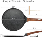ESLITE LIFE 9.5 Inch Crepe Pan with Spreader, Nonstick Ceramic Flat Skillet Dosa Tawa Comales Para Tortillas Pancake Pan, PTFE & PFOA Free, Black