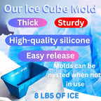 Extra Large Ice Molds 32LB – Set of 4 Silicone Ice Makers for Ice Baths & Cold Plunge, Reusable Giant Ice Cube Blocks, Home & Outdoor Coolers, Freezer Accessories, plus DIVIDE STAR 14-grid Ice Mold