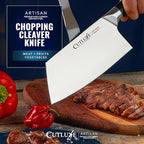 Cutluxe Meat Cleaver Knife - 7" Heavy Cleaver Butcher Knife, Razor Sharp German Steel Blade, Full Tang, Ergonomic Handle Design – Artisan Series