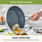GreenPan Valencia Pro Stainless Steel 12” Frying Pan Skillet, Induction Suitable Mirrored Tri-Ply, Ceramic Nonstick PFAS-Free, Multi Clad Cookware, Dishwasher Oven & Broiler Safe