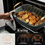 Nonstick Roasting Pan, 17 Inch x 13 Inch Large Roaster Pan with Removable Rack, Roaster for Roasting Turkey, Meat & Vegetables (Green）