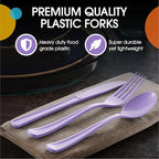 Party Solids Lavender Plastic Silverware Heavy Duty 300 Pieces Lavender Plastic Cutlery Sets, Utensil Sets, 100 Of Each Forks, Knives & Spoons Disposable Cutlery Set, Flatware Set For Party Supplies