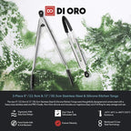 DI ORO Silicone Tongs for Cooking - Heat-Resistant Kitchen Tongs for Cooking with Silicone Tips - Small 9" & Large 12" for Nonstick Cookware - Stainless Steel Rubber Tipped (2pc, Black)