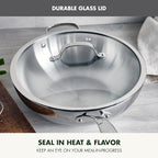 GreenPan Valencia Tri-Ply Stainless Steel 12" Wok Pan with Lid, Induction Ready Skillet, Mirror Finish, Dishwasher Safe & Oven/Broiler Safe to 600F, Compatible with All Cooktops, Silver