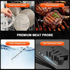 Wireless Meat Thermometer with Smart Timer & APP Alerts, 800ft Bluetooth Grill Food Thermometer, 4 X 0.19In Ultra Thin Probes, ±0.5℉ Accuracy, Big Digital Backlit Screen, for BBQ, Oven, Smoker