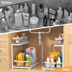 Under Sink Cabinet Organizer, 2-Tier Pull Out Storage Shelves, Adjustable Bathroom Kitchen Drawer (White, 2-Pack)