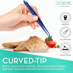 O'Creme Blue Stainless Steel Precision Kitchen Culinary Fine-Tip Tweezer Tongs, 1 Curved and 1 Straight