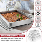 Leonyo Baking Pan with Lid Set of 2, 12⅓ x 9¾ x 2 Inch Rectangular Cake Pan, Refrige & Oven Safe Stainless Steel Deep Lasagna Pan Tray for Focaccia, Bread, Brownies, Casseroles
