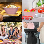2 Pcs Upgraded Silicone Sourdough Bread Proofing Basket with Handles - Reinforced Rim Support, 9 Inch Round Foldable Bowls for Sourdough Bread Baking, Oven & Dishwasher Safe-BPA Free (Green+Pink)