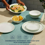 Corelle Vitrelle 18 Piece Glass Dinnerware Sets Service for 6, Triple Layer Chip & Crack Resistant Glass Plate and Bowl Sets, Spring Blossom Green